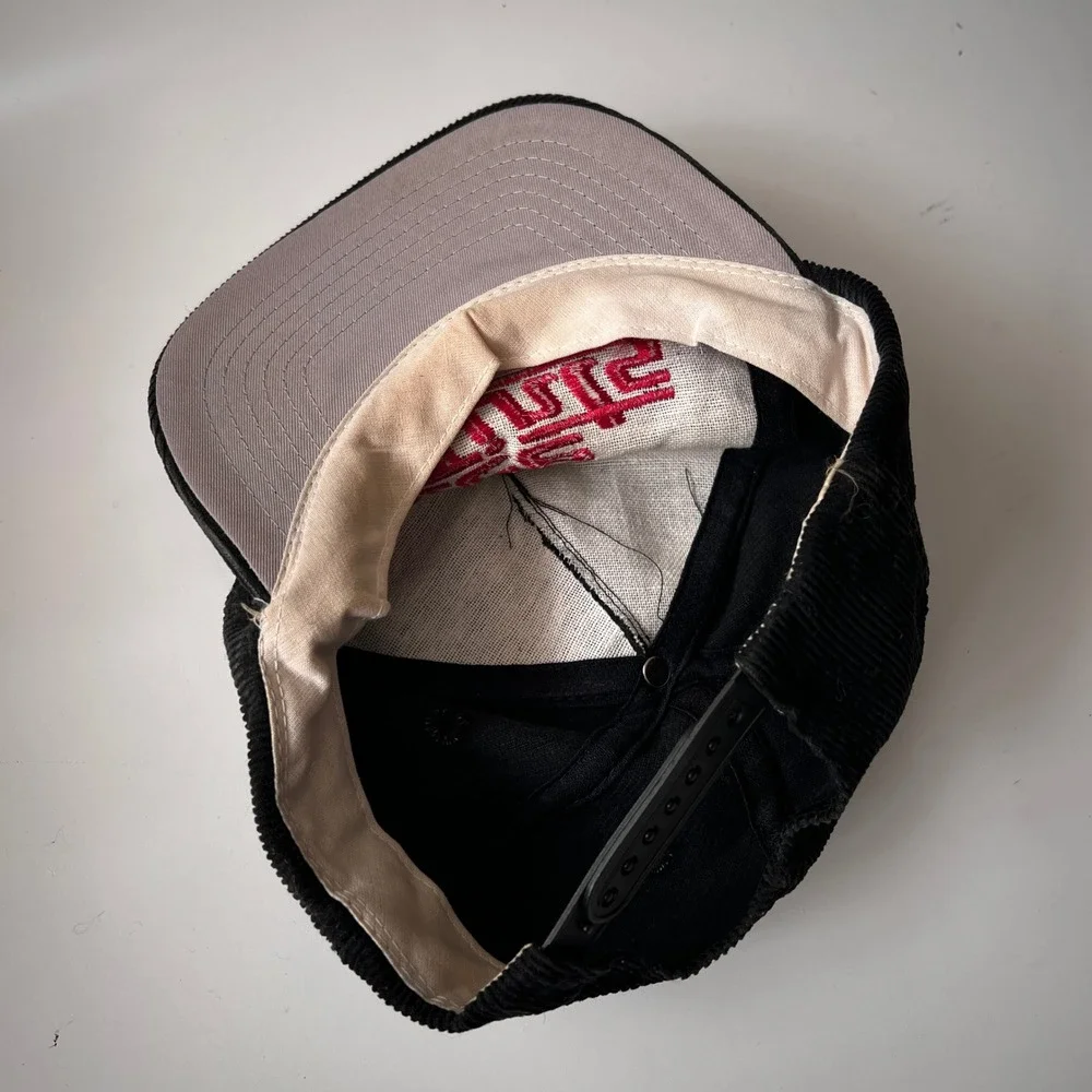 Vintage Richardson Nice Tints Hat Black Red Corduroy‎ Adjustable Cap